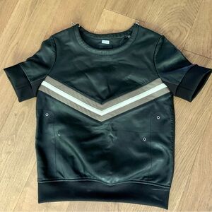 Rudsak Lamb Leather Bikercore Short Sleeve Chevron Black Top Size XS